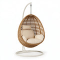 Poltrona sospesa 105 x 105 x 195 cm in rattan marrone con supporto in metallo bianco per esterno stile boho