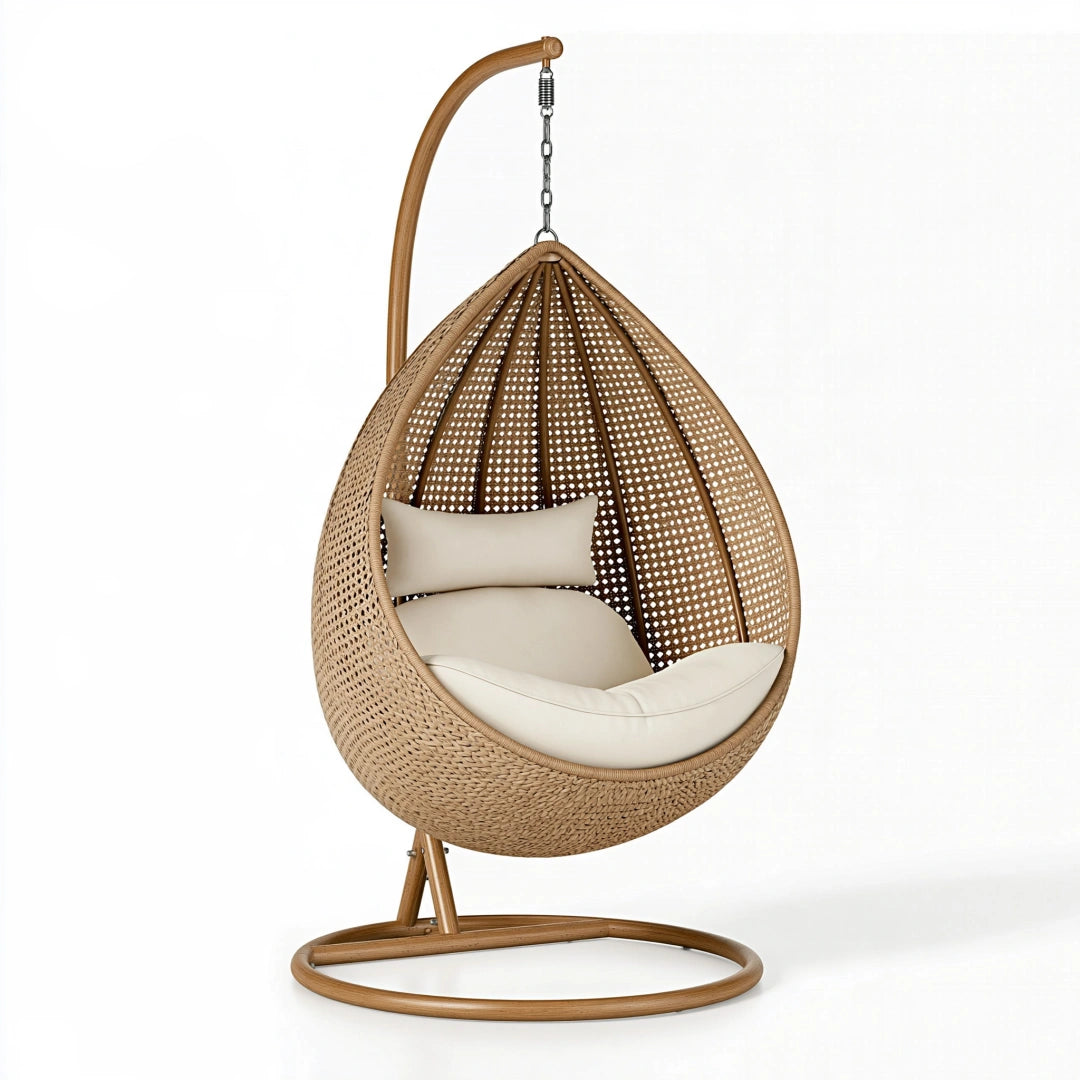 Poltrona sospesa 105 x 105 x 195 cm in fibra intrecciata marrone per relax stile bohémien