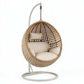 Poltrona sospesa da giardino diametro 95 cm in rattan naturale e metallo grigio stile boho