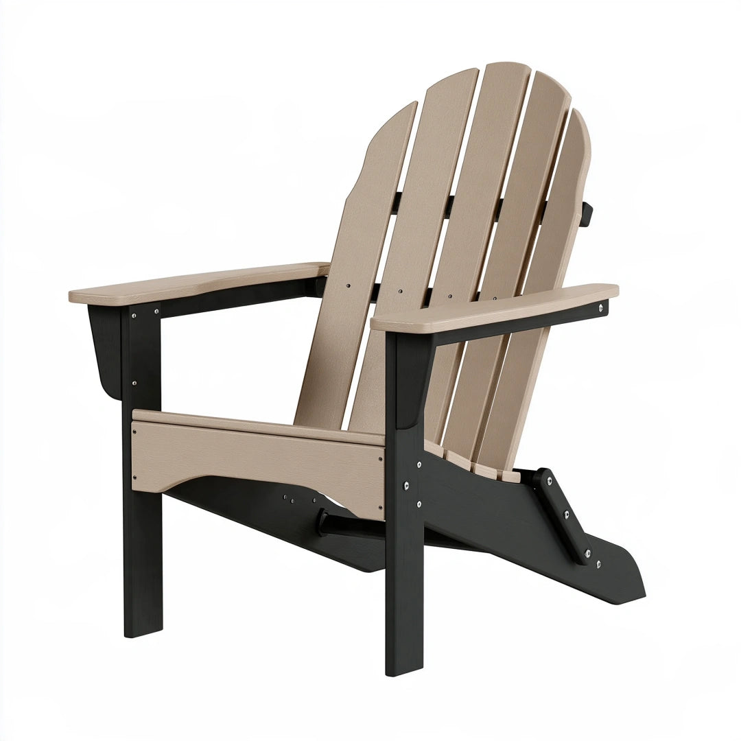 Sedia Adirondack pieghevole 83 x 80 x 98 cm in plastica beige e nera da esterno
