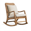 Sedia a dondolo 70 x 95 x 105 cm in legno marrone con schienale in rattan e seduta beige