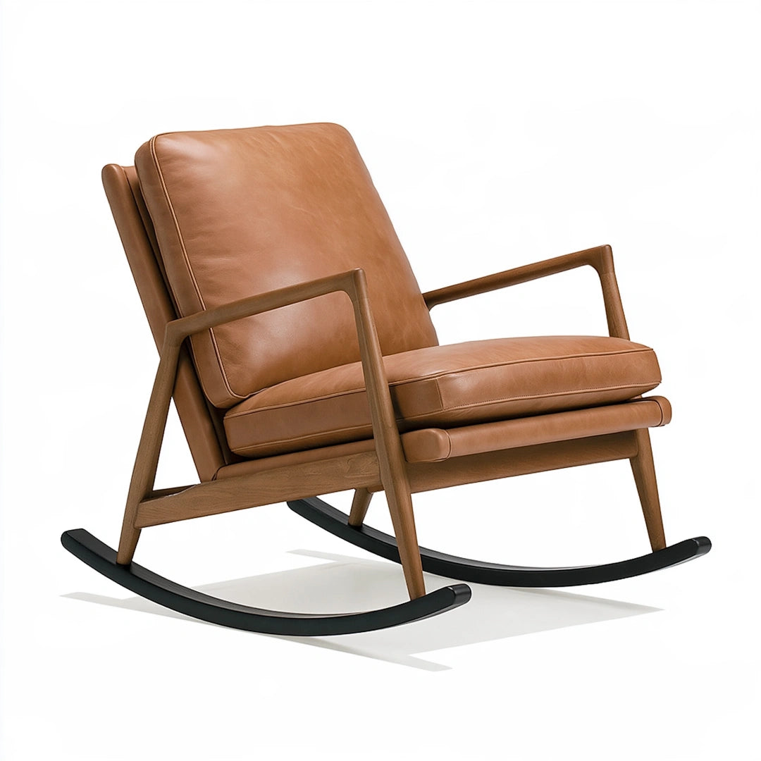Poltrona a dondolo 100 x 70 x 95 cm in legno e rivestimento marrone stile moderno per soggiorno
