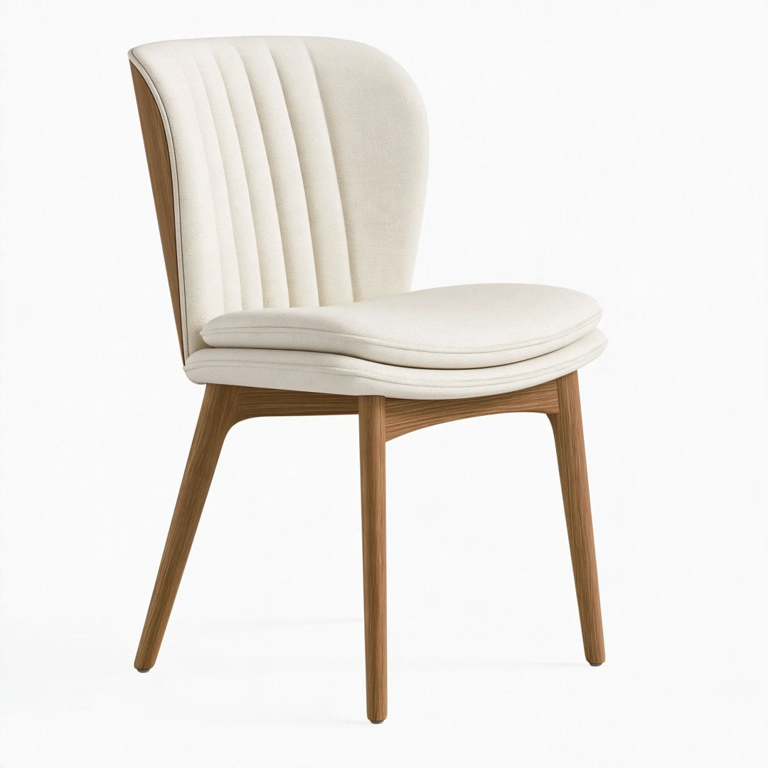 Sedia da pranzo 52 x 60 x 85 cm in tessuto color crema con gambe in legno - stile moderno
