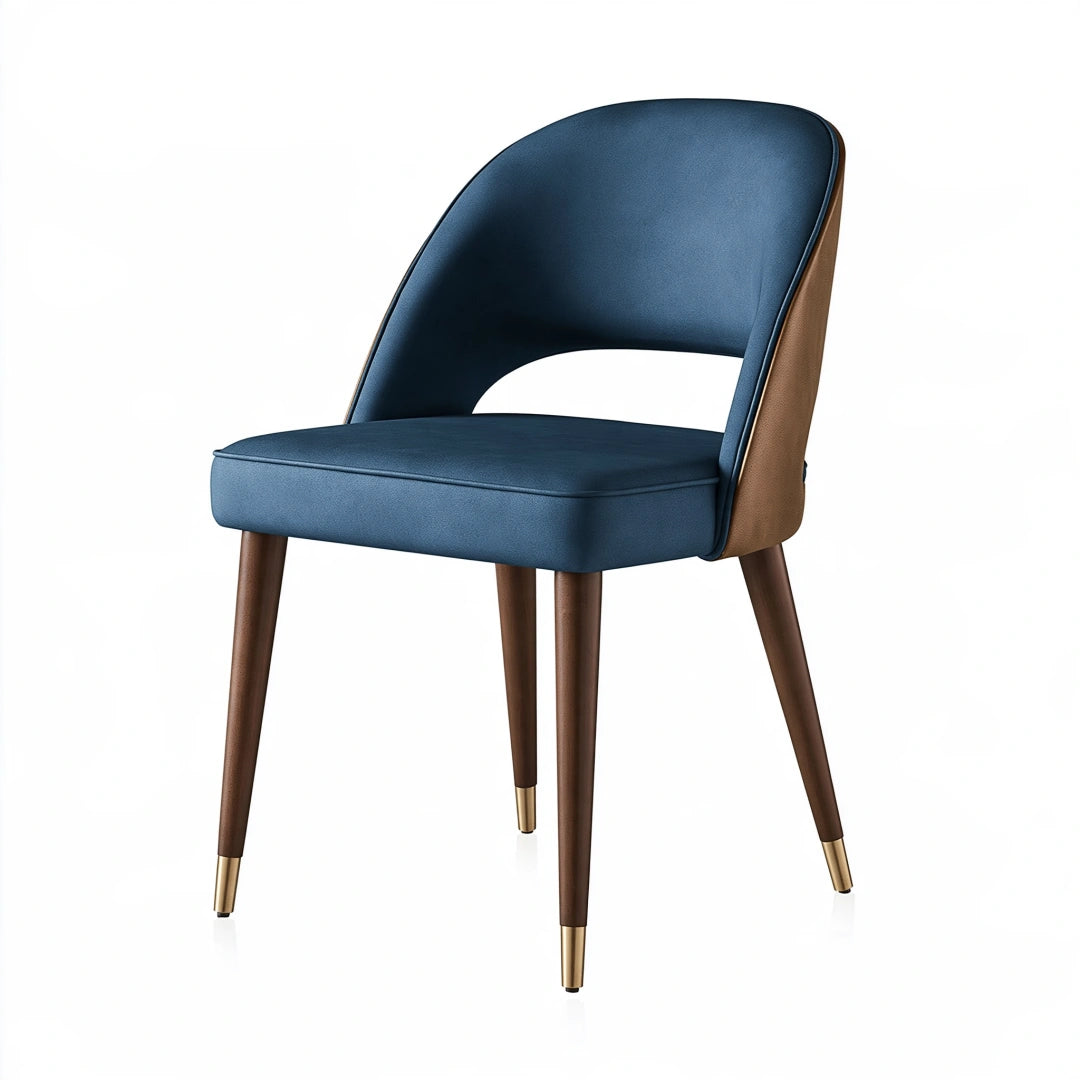Sedia da pranzo 55 x 60 x 82 cm imbottita blu/marrone con gambe in legno stile moderno