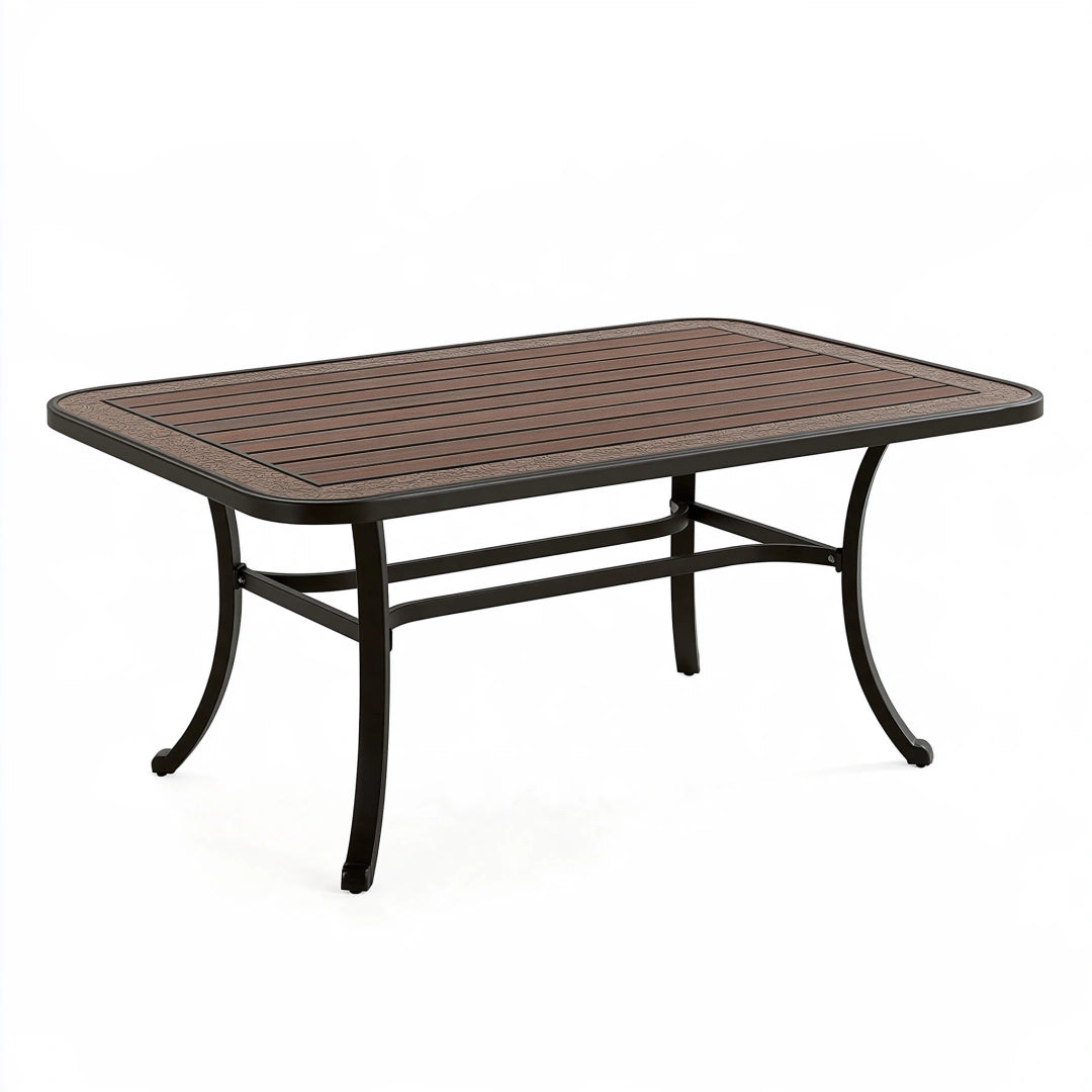Tavolo da pranzo da esterno 180 x 100 x 74 cm in metallo marrone con piano a doghe