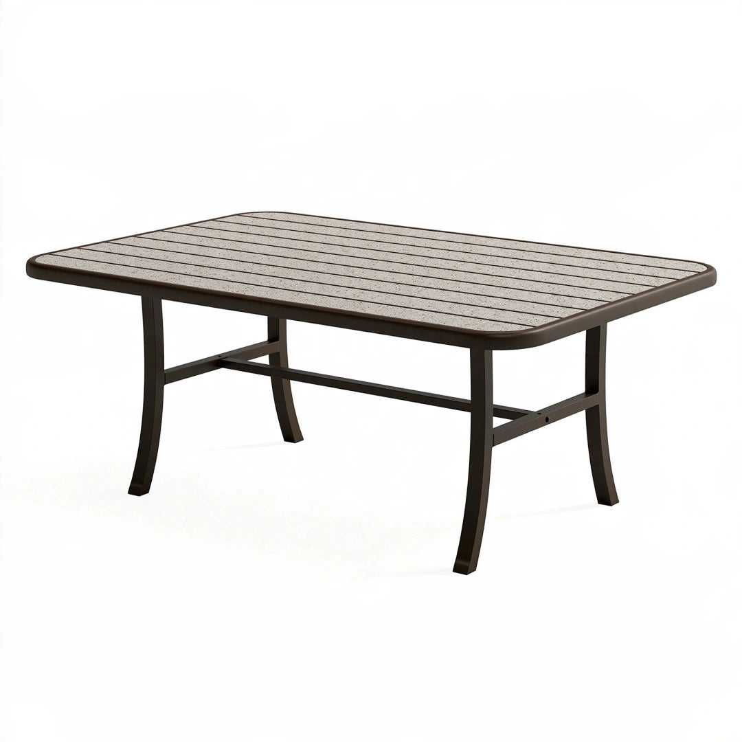 Tavolo da giardino rettangolare 150 x 90 x 74 cm in metallo marrone e grigio a doghe