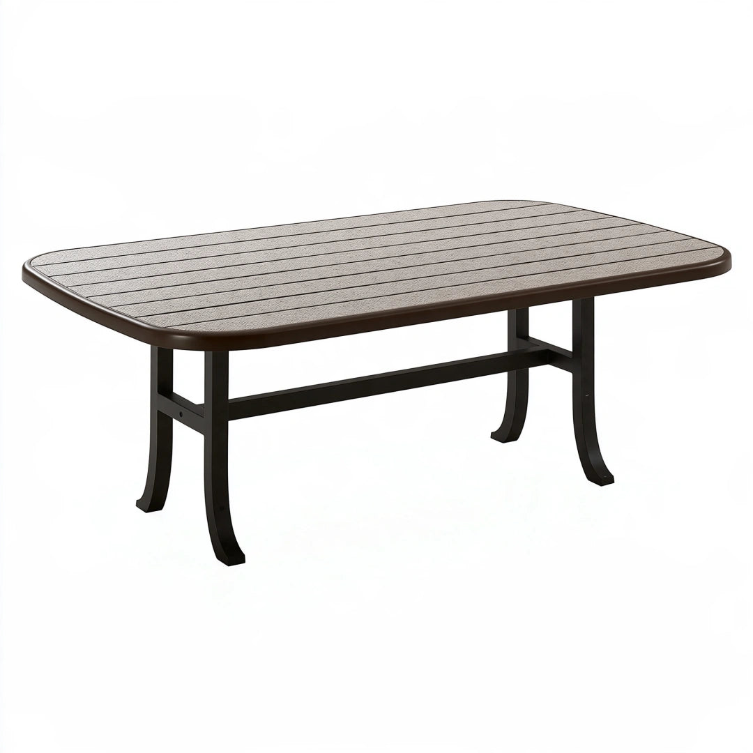 Tavolo da giardino 150 x 90 x 73 cm in metallo e plastica marrone grigio con piano a doghe