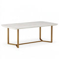 Tavolo da pranzo 180 x 90 x 75 cm effetto marmo bianco con struttura in metallo dorato stile moderno