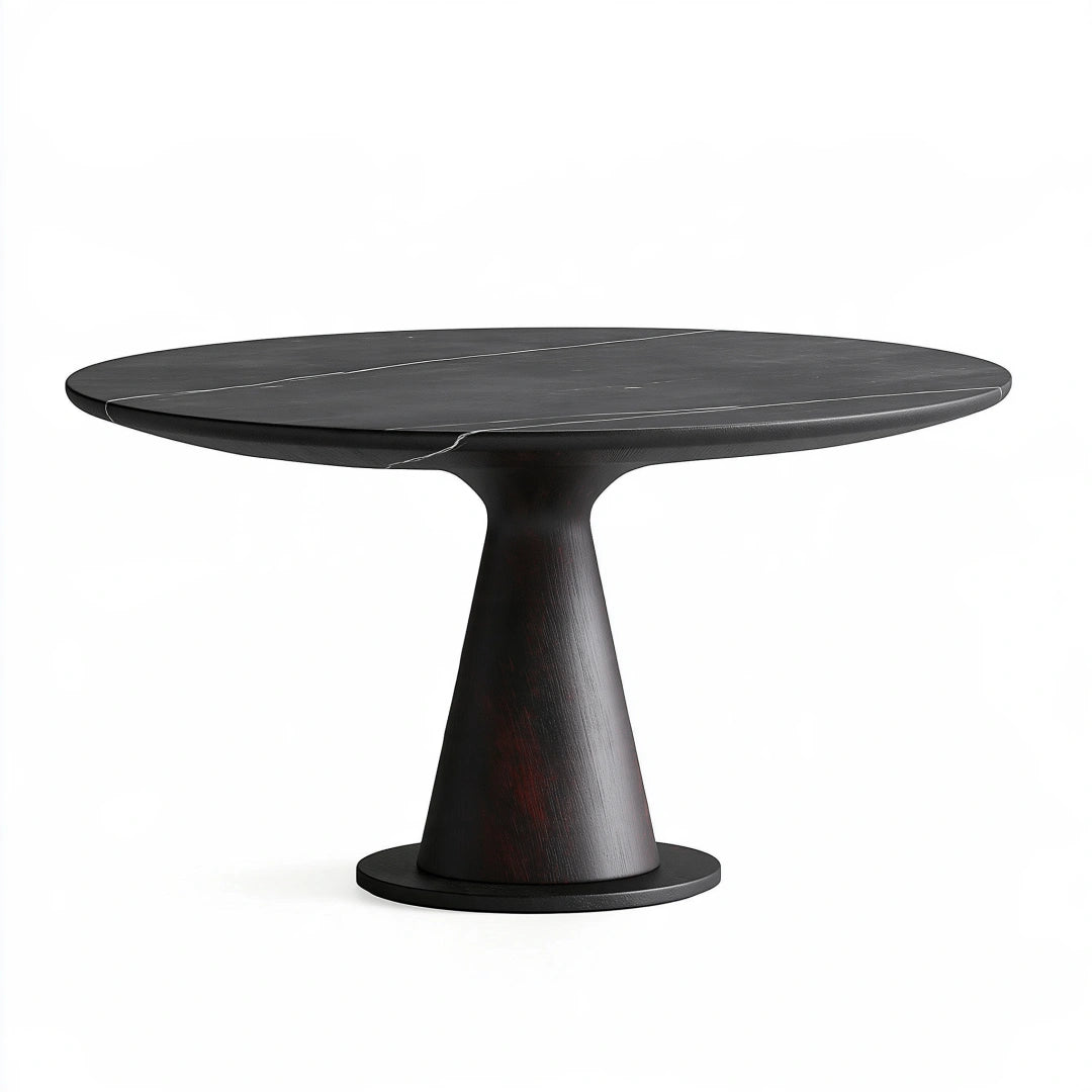 Tavolo da pranzo rotondo diametro 120 cm nero effetto marmo con base centrale moderno