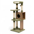 Tiragraffi per gatti 60 x 50 x 145 cm verde e marrone in sisal e peluche con cuccia e piattaforme