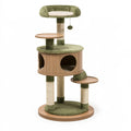 Tiragraffi per gatti 60 x 135 cm in legno verde con colonne in sisal e cuccia